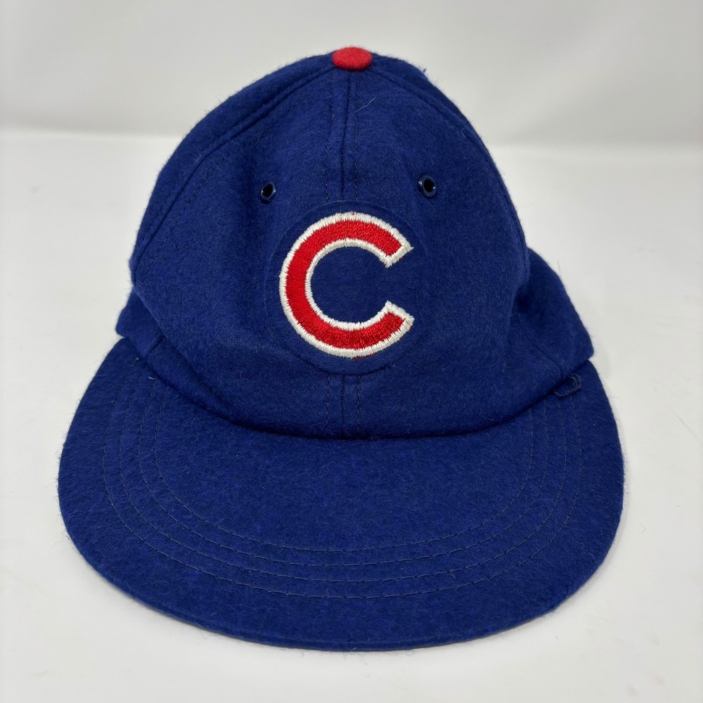 Vintage Chicago Cubs Baseball Hat 90s Mens Large MLB Blue Wool Elastic Back Cap